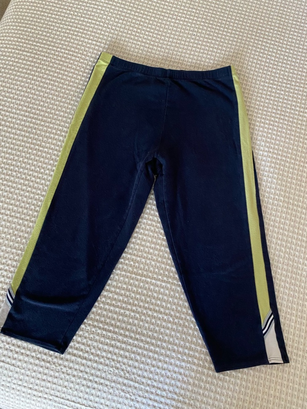 Athletic Works Navy Leggings with Lime Side Stripes, L but fits like M